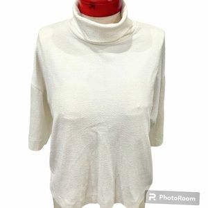 J. Crew Turtleneck Textured Off-White Short Sleeve Top. Size M